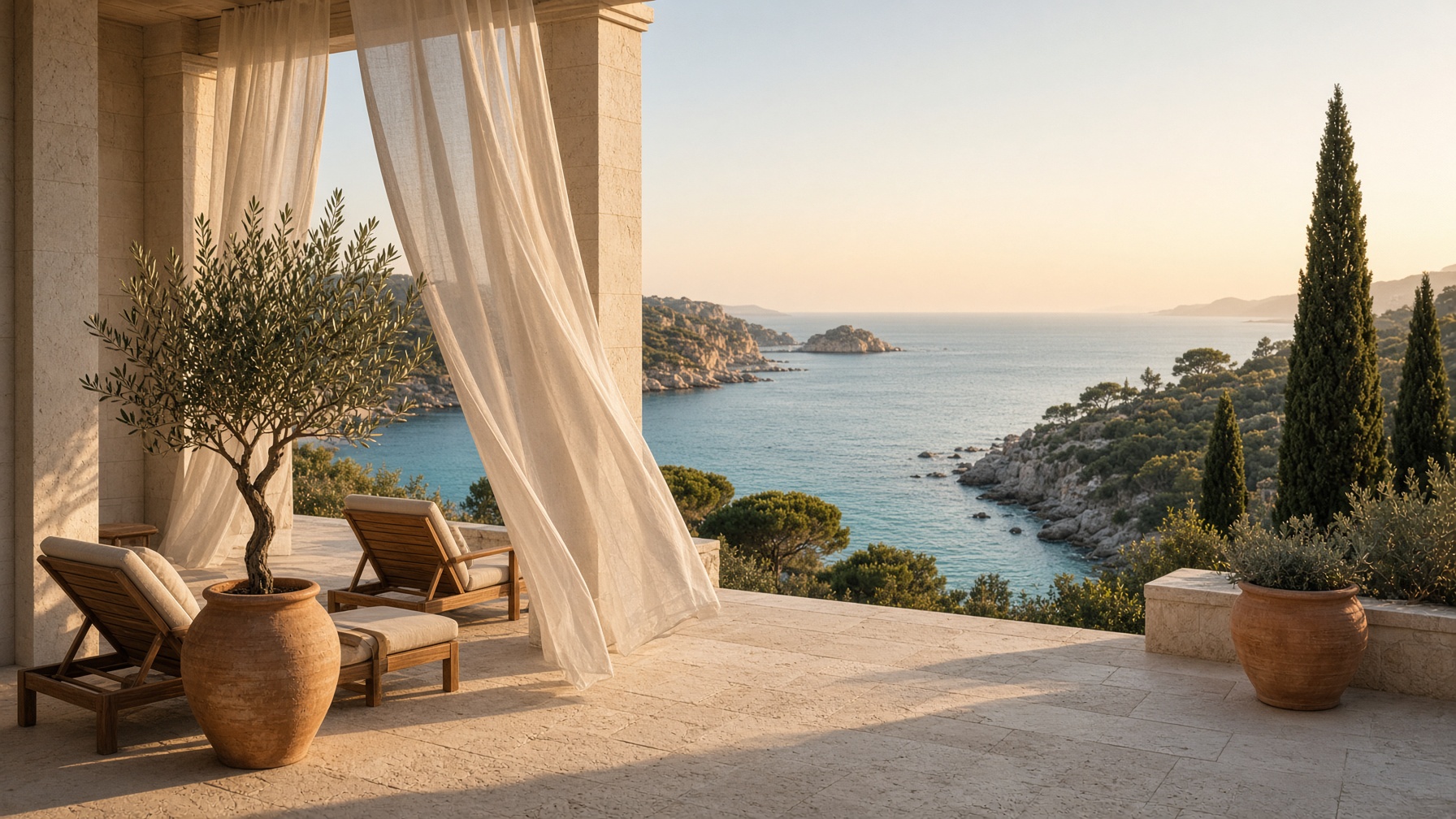 Sunset terrace of Aurelia Sea Residences overlooking the Adriatic near Pula