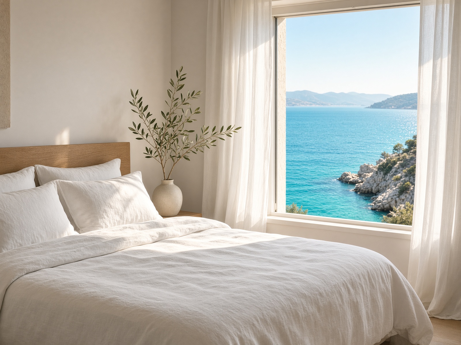 Bedroom in Suite Kamen with a window facing the Adriatic Sea
